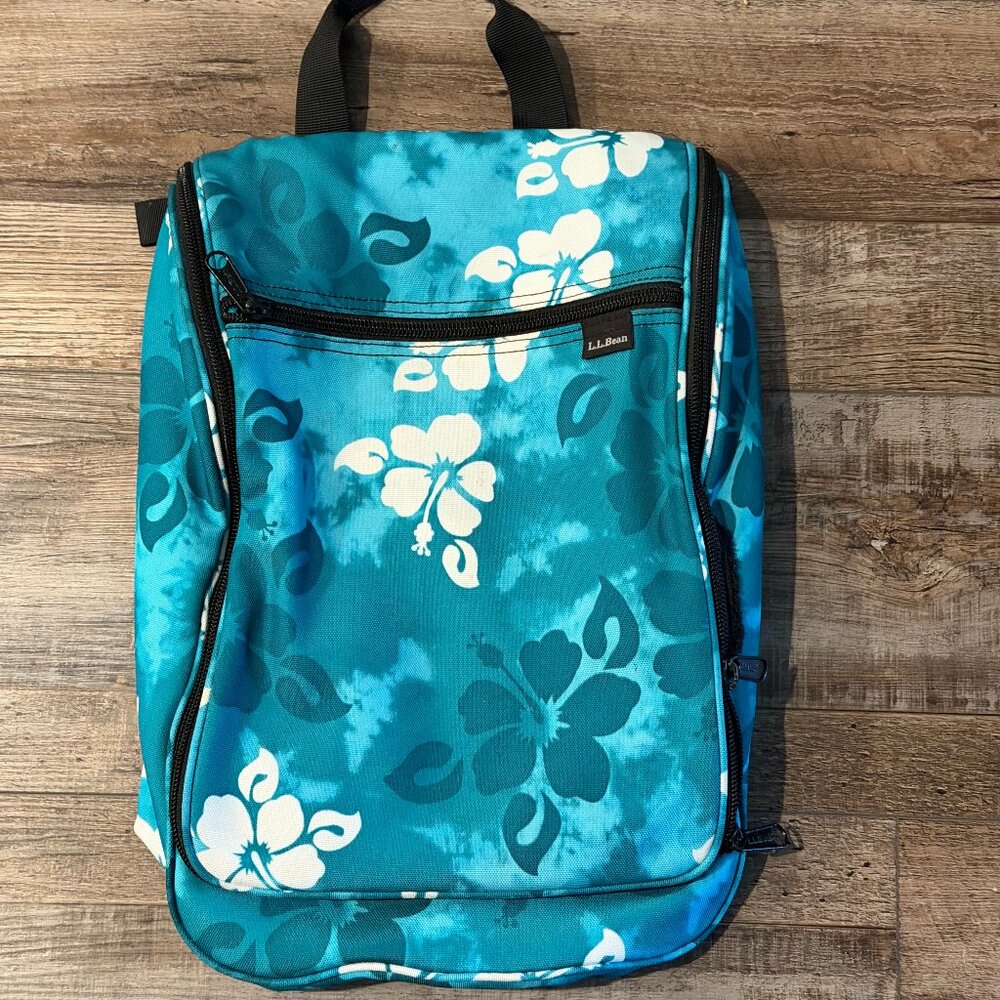 LL Bean Toiletry Bag Travel Hanging Bathroom Organizer Teal Blue Floral Aloha